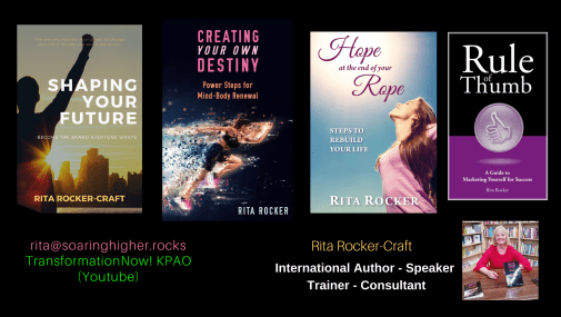 Rita Rocker-Craft book covers: Shaping Your Future, Creating Your Own Destiny, Hope at the End of Your Rope, Rule Thumb